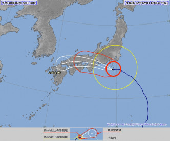 日本氣象廳預測「雲雀」最快今晚於日本中部登陸。