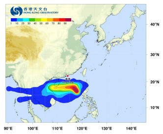 沙德尔随后一两日大致移向海南岛至越南中部一带。热带气旋路径概率预报