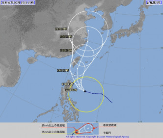 日本氣象廳認為風暴不會登陸台灣。日本氣象廳