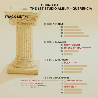 请夏公开新专辑曲目，专辑共有四个主题，总共21首歌，其中4首歌已发布。