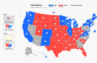 CNN推算候選人掌握各州情況。CNN截圖