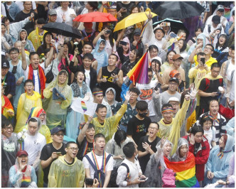 台灣民眾上街見證法案通過。AP
