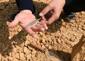 考古人員發現石箭鏃等新石器時代器具。網圖