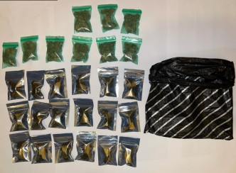 警方行動中，檢獲超過2公斤懷疑大麻花及約950克懷疑海洛英，總市值約150萬元。警方提供