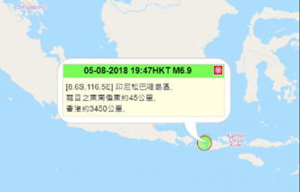 天文台錄得地震強度為6.9級。