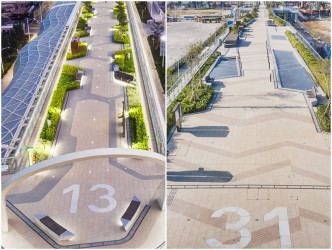 花园两端的数字分别象徵前机场跑道两端用作识别方向的标记。政府新闻处