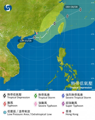 热带低气压今晚至明早最接近香港。天文台图片