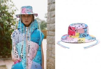 BAPY®和KHRISJOY首个联乘系列渔夫帽，采用KHRISJOY标志的腰果花头巾印花，配上BAPY®粉色调，充满少女色彩。$1,199