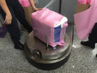上海浦東國際機場安檢人員檢查存放母乳的冰箱。 網上圖片