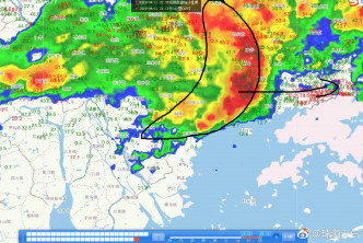 昨日廣東的雷達圖顯示有強對流。珠海天氣微博