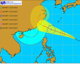 泰利路径料袭台湾，香港变得翳焗。香港天文台