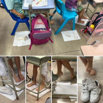 学生将鞋袜放一旁待风乾。FB图片