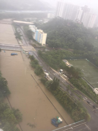 林村河已被淹沒。fb群組「Tai Po 大埔」