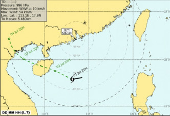 澳門氣象局預測路徑