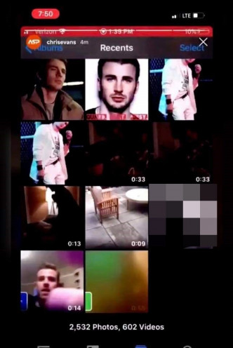  Chris Evans日前不小心將手機相簿內的一張「巨鵰照」曝光。