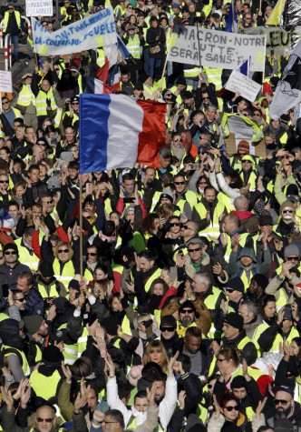 巴黎连续第五个周末爆发「黄背心」反政府示威。AP