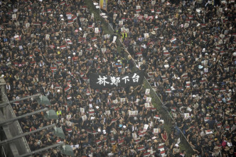 有游行人士高举写有「林郑下台」的标语。资料图片