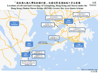 計劃相關的三地陸路口岸位置。 政府圖片