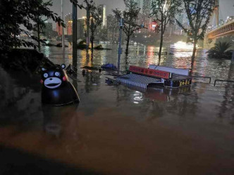 熊本熊随洪水漂流。网图
