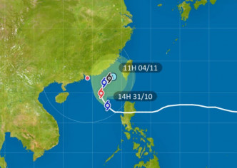 根據天文台熱帶氣旋路徑圖顯示，「玉兔」會在明日闖入本港400公里範圍。