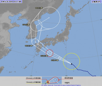 風暴范斯高的預測路徑。日本氣象廳