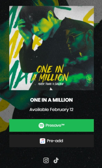 Mark不忘宣傳他將在2月12日與Sanjoy發布合作曲《One in a Million》。