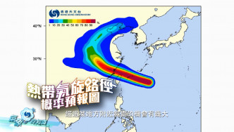 色彩奪目的「熱帶氣旋路徑概率預報圖」反映熱帶氣旋未來移動趨勢。