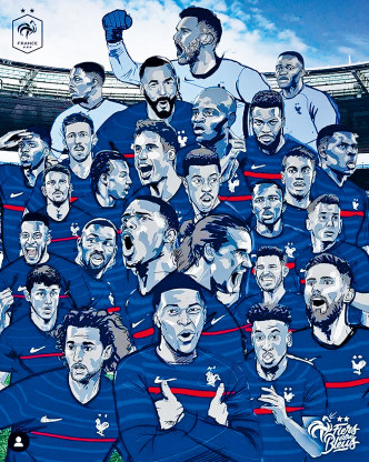 法國足總周二公布征戰歐國盃廿六人名單漫畫海報，賓施馬處當眼位置。
　　