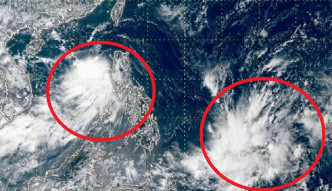 南海及关岛附近分别有2个低压区形成。