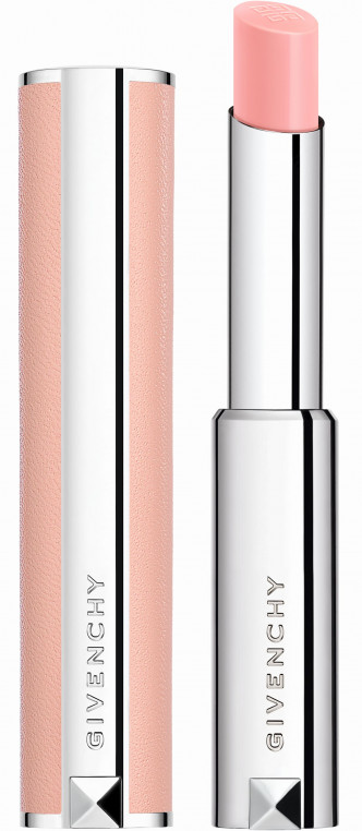 Givenchy Rose Perfecto华丽盈彩修护唇膏/$295，No.001号色包含「Eosin智慧变色因子」，涂上后会因应双唇的pH值，逐渐提升自然色泽，呈现出专属唇色。