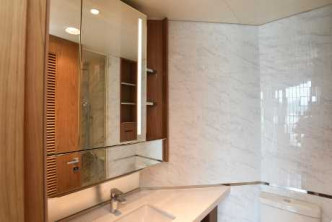 浴室設有大鏡櫃，方便收納。