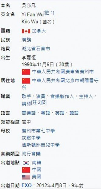 吴亦凡个人资料的住址被改成北京朝阳区看守所。