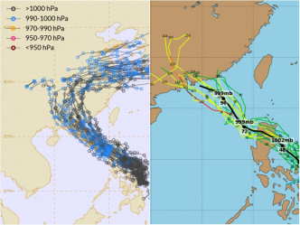 左图为欧洲中期预报；右图为美国全球预测系统预报。