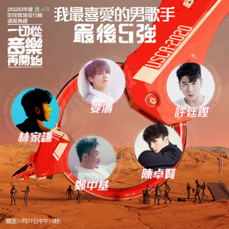 姜涛和Ian双双打入《我最喜爱的男歌手》五强，与郑中基及许廷铿争奖。