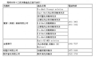 现时共有13款消毒产品正进行回收。政府新闻处截图