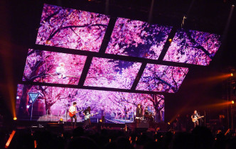 五月天大阪在LED屏幕樱花海下开唱。网上图片