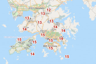 周五清晨北区最低气温只有12度。天文台截图