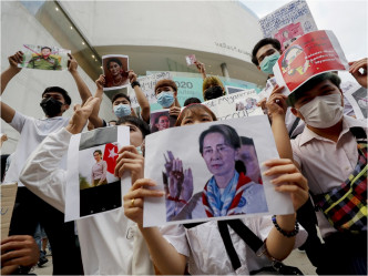 泰国亦有声援缅甸的示威。AP
