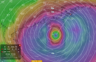 美國全球系統預測「山竹」在香港西南150至200公里之間位置掠過。網上圖片