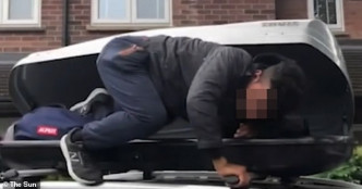 埃及男子藏身英国夫妻车顶箱内试图偷渡。（网图）