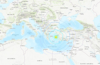 希臘對開地中海發生7級強烈地震。美國地質勘探局圖片