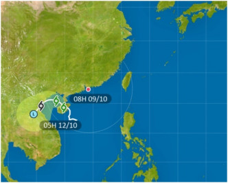 在上午8時，「獅子山」集結在香港之西南約560公里。天文台截圖
