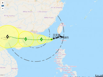 本港天文台预料「百里嘉」路径图。本港天文台图片