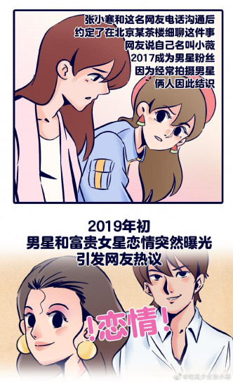 博主以九幅漫画交代男星暗交女粉丝经过。