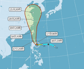 風暴「丹娜絲」逐步迫近台灣。中央氣象局