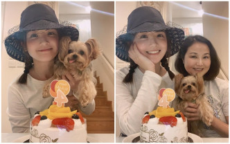 阿Sa同媽咪為愛犬栗子妹慶祝4歲生日。