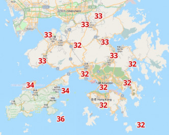 周四下午3时。天文台分区天气预测截图