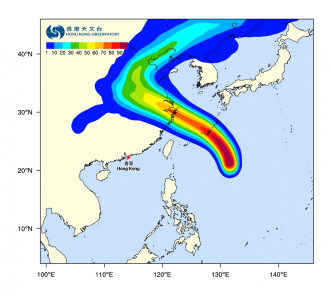 天文台熱帶氣旋路徑概率預報。