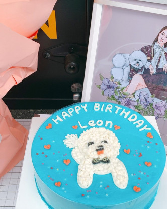 蛋糕畫上朴敏英愛犬「Leon」。