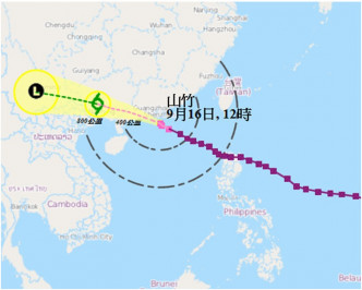 正午12时强台风山竹集结在香港以南约120公里。图:天文台